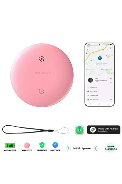 SafeTag Anti-Loss Tracker Συμβατό με Android, GPS/Bluetooth, Χωρίς SIM (Ροζ)
