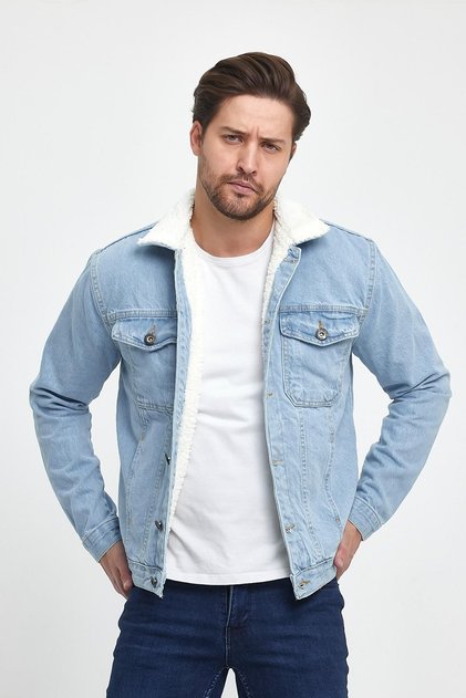 Men's Winter Fashion Denim Winter Season Jeans Jacket Ice Blue