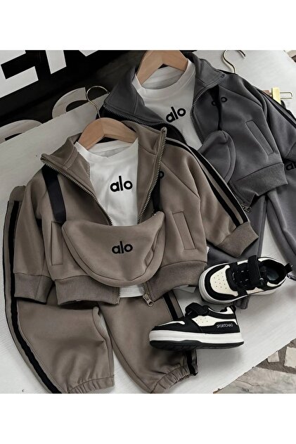 awix Boys & Girls Alo Embroidered Inside Layered Tracksuit (Bottom-Top Set  with Bag Gift)- Trendyol