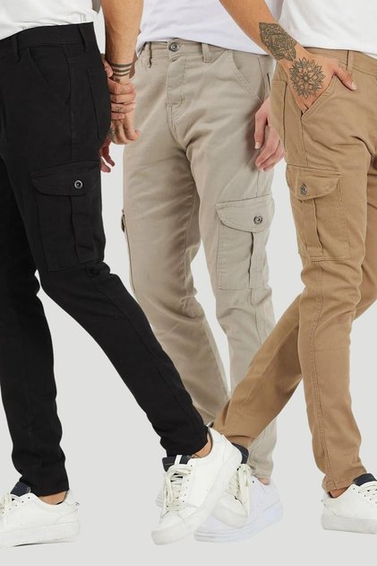 Kargo Cep Pantolon Siyah- Taş- Camel Rengi Çok Renkli
