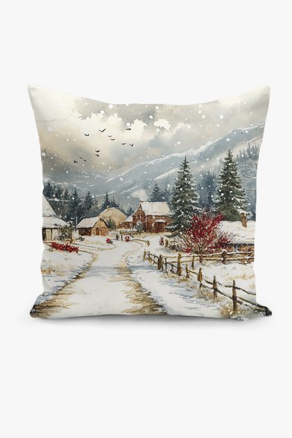 Double-Sided Digital Print Throw Pillow Cover New Year / Winter Landscape / Christmas Patterned