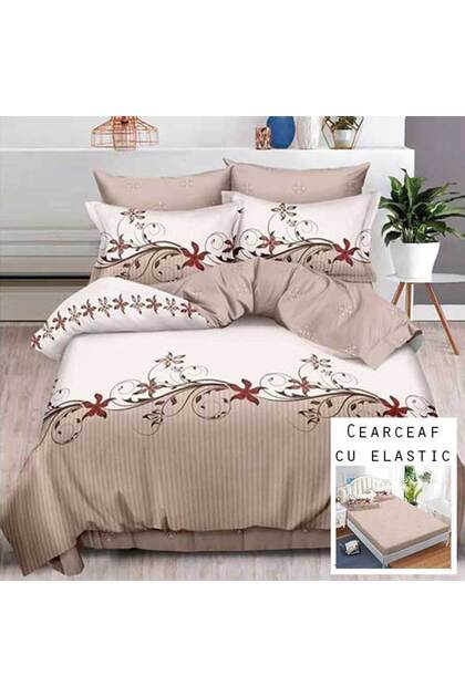 Lenjerie de pat, Bumbac Finet, Pucioasa, Pat Dublu, 2 Persoane, Cearceaf cu elastic