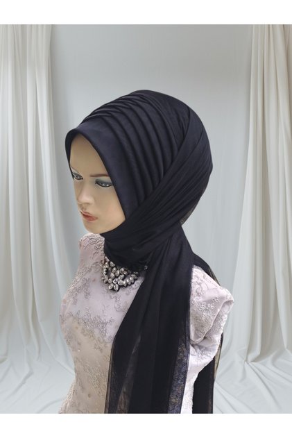 Siyah esnek kumaş tek tek hazır türban hazır duvak hazır şal model