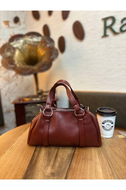 Burgundy Color Cross Shoulder Strap Soft Faux Leather Ring Detailed Women's Hand and Shoulder Bag
