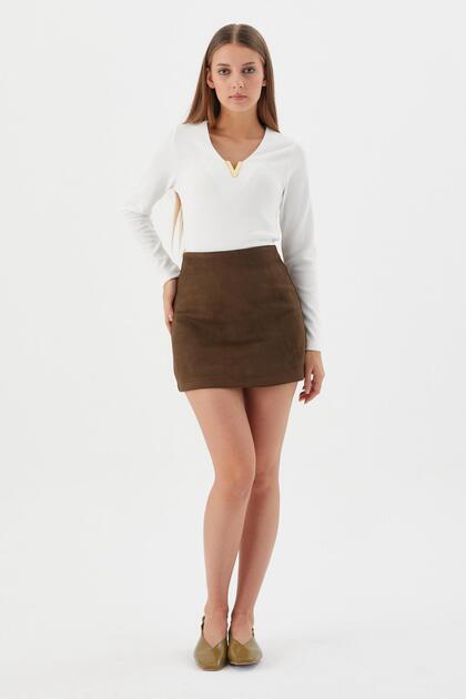Suede Skirt Khaki