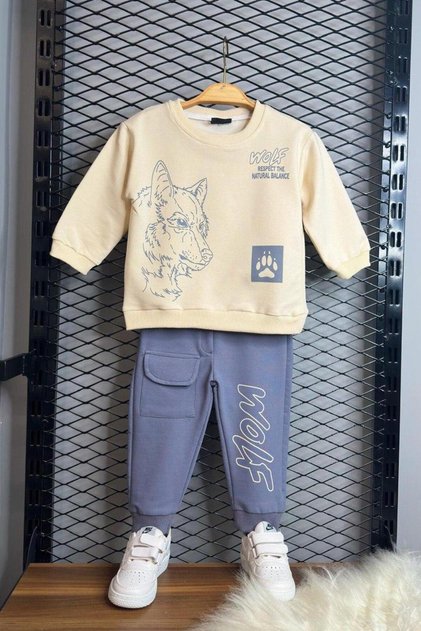 “Boy's Wolf Printed 2-Piece Tracksuit Set