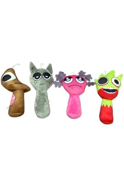 Set de 4 jucării de pluș Sprunki, 23 cm, multicolore
