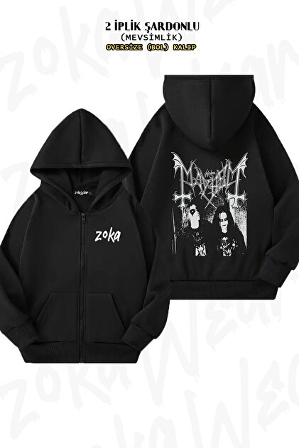 hhkk様 ZOKAWEAR Unisex Mayhem Baskılı Oversize Sırt Baskılı Fermuarlı