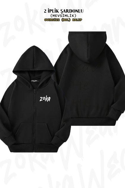 Unisex Yav He He Funny Sözlü Printed Oversized Back Printed Zippered Hooded Cardigan