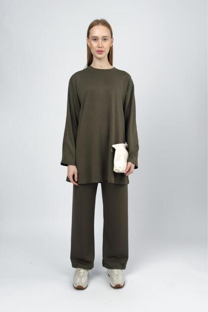 Women's Modal Tunic Pants Set Khaki