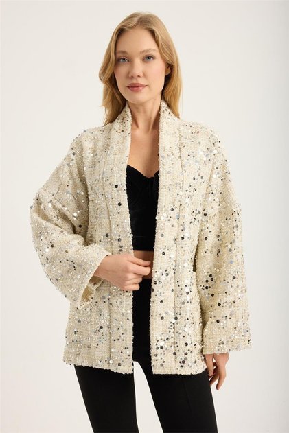 Buklet Sequined Jacket with 2 Pockets