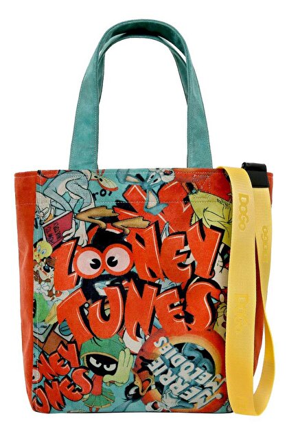 Women's vegan multi-color large tote bag - warner bros the toon parade design