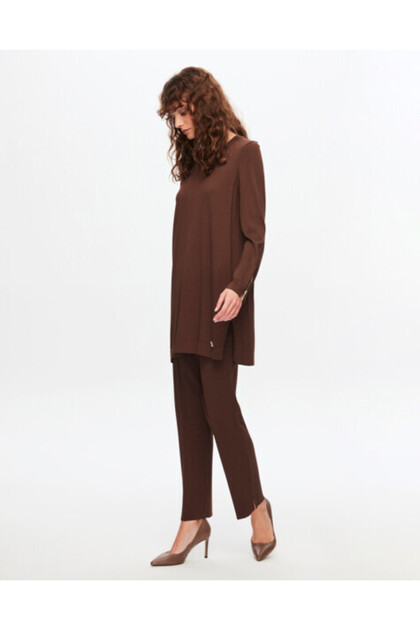 T24Y-6001 Basic Uzun Kollu Triko Tunik 1084-CACAO