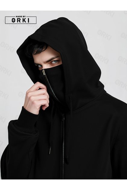 Masked Ninja Black Unisex Sweatshirt Cardigan 3 Yarn Thick Pola