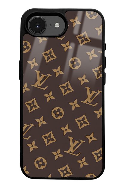 Compatible with iPhone 16E Brown Lv Design Glossy Phone Case