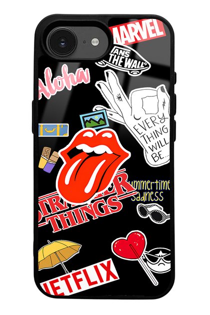 Glossy Phone Case with Sticker Design Compatible with iPhone 16E