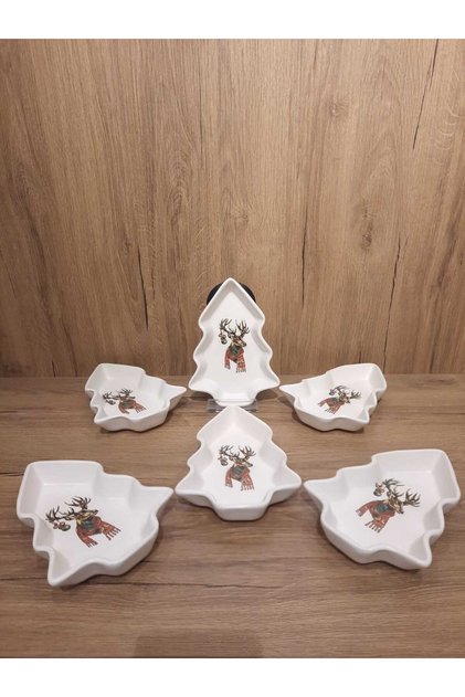 New Year's Pine Tree Snack Bowl / Boat / Presentation Bowl 17 cm 6 Pieces Matte