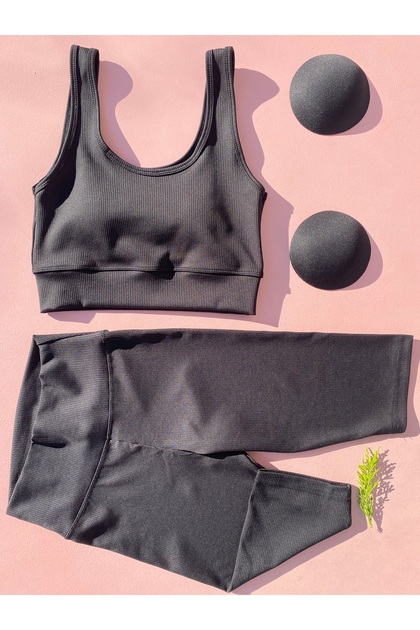 Shaping / Sculpting Laptop Sports Suit |   High Waist & Padded Crop Black