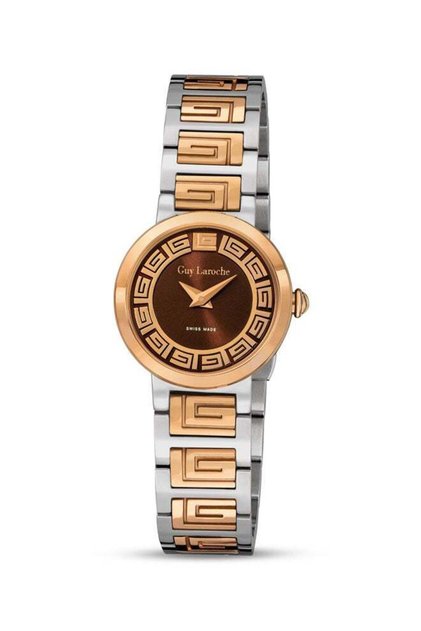 Ariane 25mm Ladies Swiss Quartz Watch - Brown Swirl Sunray Dial, Dual-Tone Rose Gold Sta