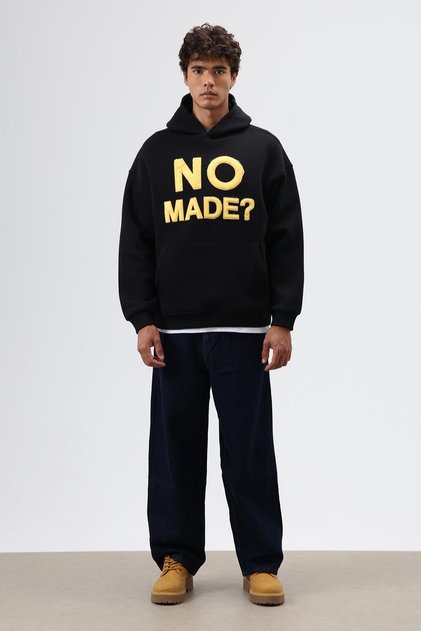 Oversize Printed Hooded Sweatshirt Black