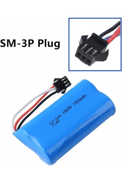 7.4v 18650 Lion Sm3p Oyuncak Bataryası Siyah Soket 3 Kablolu 1500