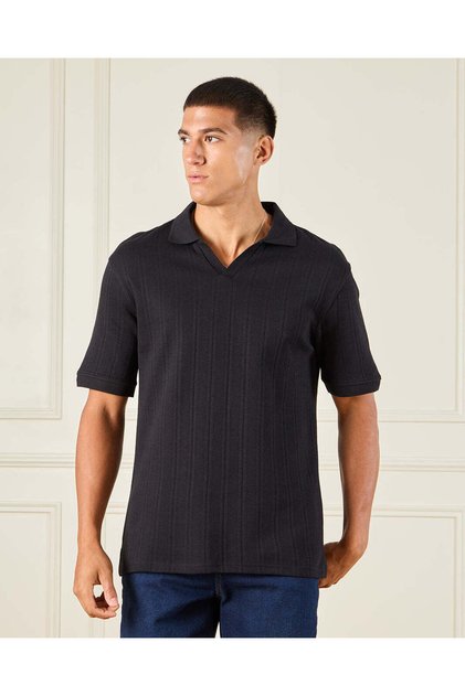 Men Black Jacquard Polo Shirt