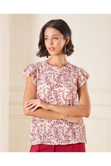 Women Pink Printed Cap Sleeve blouse