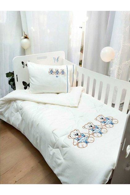 Blue Teddy Bear Embroidered Winter Baby Sleep Set