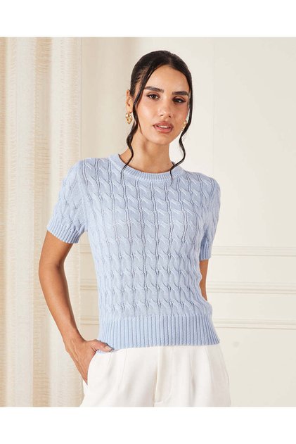 Women Blue Cable Knitted Pullover