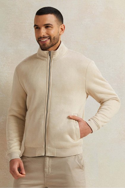 Men Beige Shearling Line Aviator Jacket