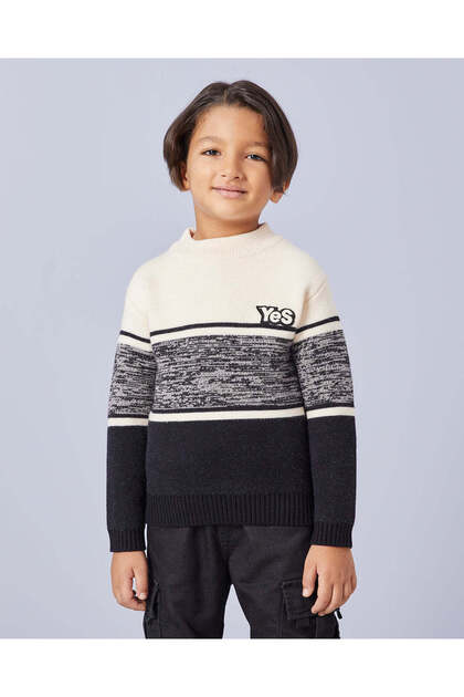 Boys White Striped Pull Over