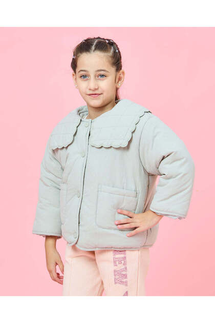 Girls Green Quilted Collar Jacket