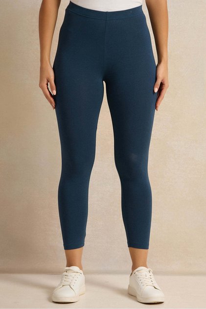 Women Teal Plain Leggings Set (Pack Of 2)