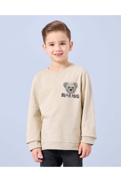Boys Beige Bear Print Sweatshirt
