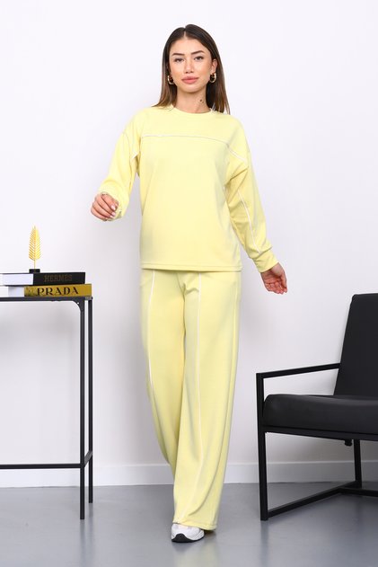 Yellow Piped Detail Sweat Pants Set