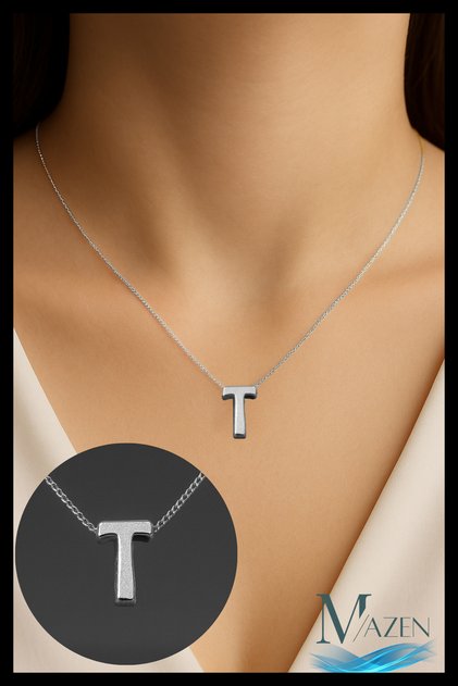 Bijuteri Silver Color Letter Necklace | Minimal Design | Daily Use 45 cm Shiny Jewelry Accessory