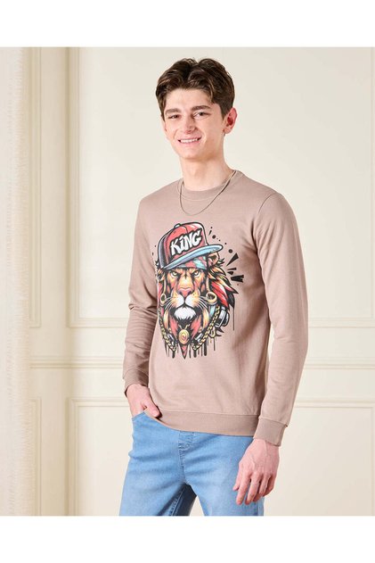 Senior Boys Beige Loin Printed Sweatshirt