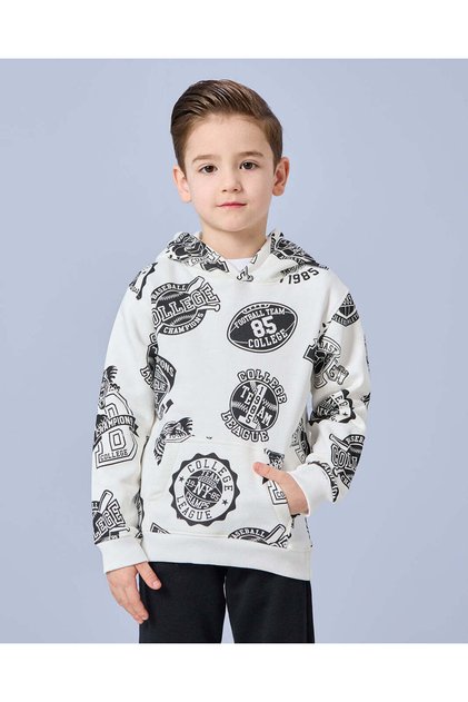 Boys Ivory Hooded With Kangaroo Pocket Sweatshirt