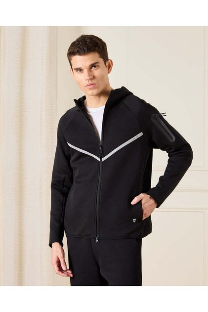 Men Black Hooded Sports Sweatshirt