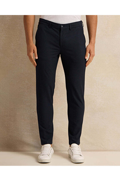 Men Navy Plain Formal Trousers