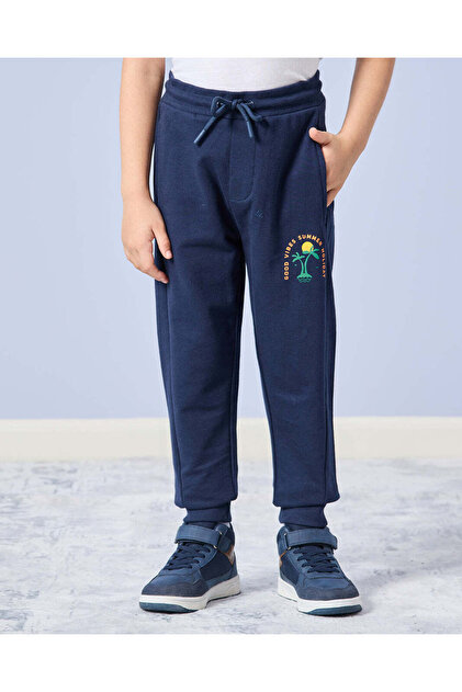 Boys Navy Active Pants With Print
