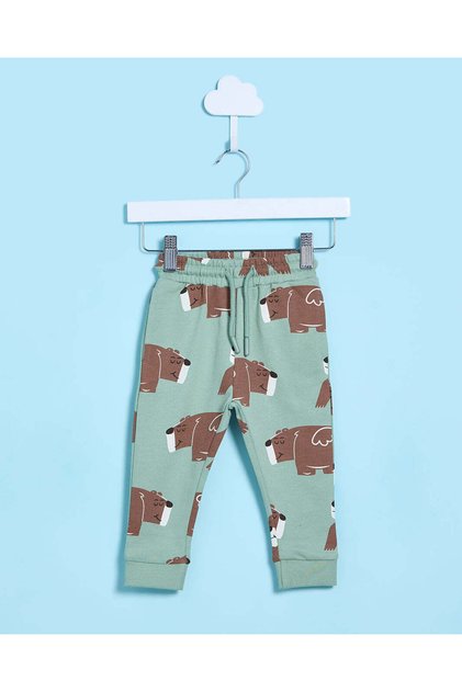 Infant Boys Green Printed Track Pants