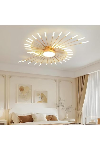 Candelabru LED Nordic, 43 surse de lumină (1x15W LED + 42 G4), Lumină rece, Acril, Auriu Stea Design