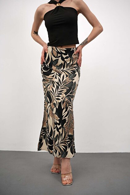 Women's Satin Skirt A-Cut Patterned Imported Fabric