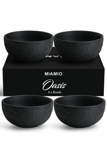 Set de 4 boluri ceramice, colecția Oasis, negru, 750 ml