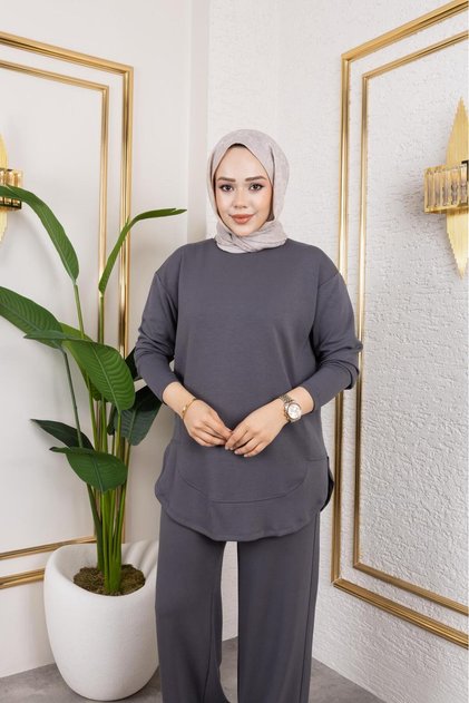 OYSHO طقم مكون من قطعتين مريح وأنيق مع بنطلون من القماش القطني