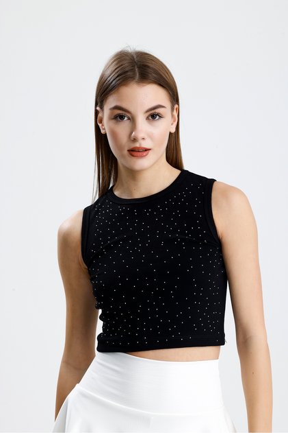 Stoned Crop Ribbed Knitted Crop