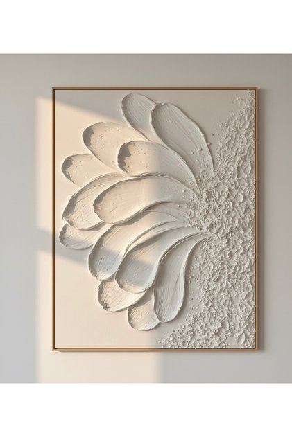 El Yapımı Texture Art Kabartma Tablo Abstract Modern Beyaz Rölyef Duvar Dekoru – 3D Doku Tasarımı