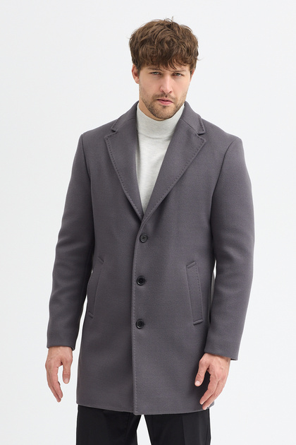 Grande Men's Gray Jacket Collar Slim Fit Cashmere Coat