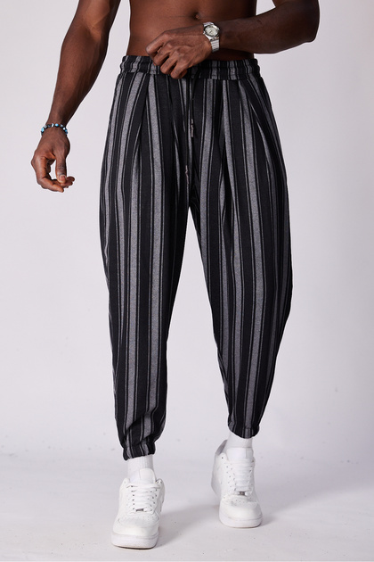 Unisex Jacquard Patterned Pleated Baggy Trousers